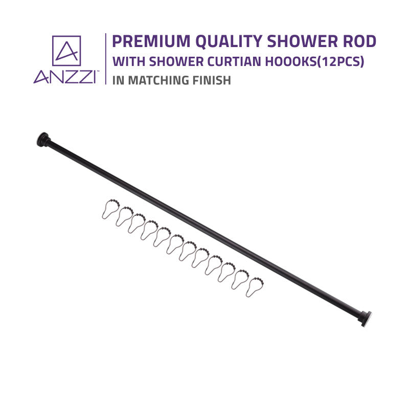 ANZZI 48-88 Inches Shower Curtain Rod with Shower Hooks in Oil Rubbed Bronze | Adjustable Tension Shower Doorway Curtain Rod | Rust Resistant No Drilling Anti-Slip Bar for Bathroom | AC-AZSR88ORB