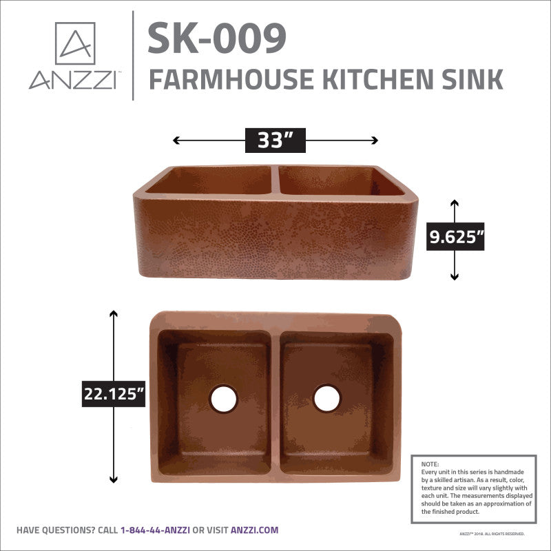 Silesian Farmhouse Handmade Copper 33 in. 50/50 Double Bowl Kitchen Sink with Grape Vine Design in Hammered Antique Copper
