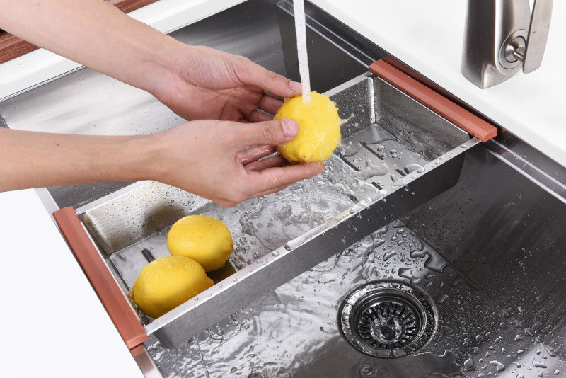 Aegis Farmhouse Stainless Steel 33 in. 0-Hole 60/40 Double Bowl Kitchen Sink with Cutting Board and Colander