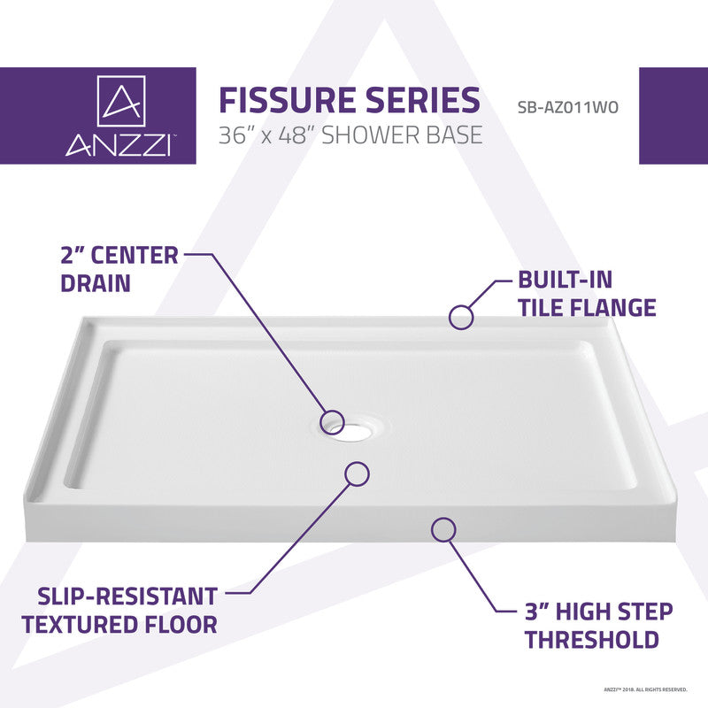 36 in. x 48 in. Single Threshold Shower Base in White