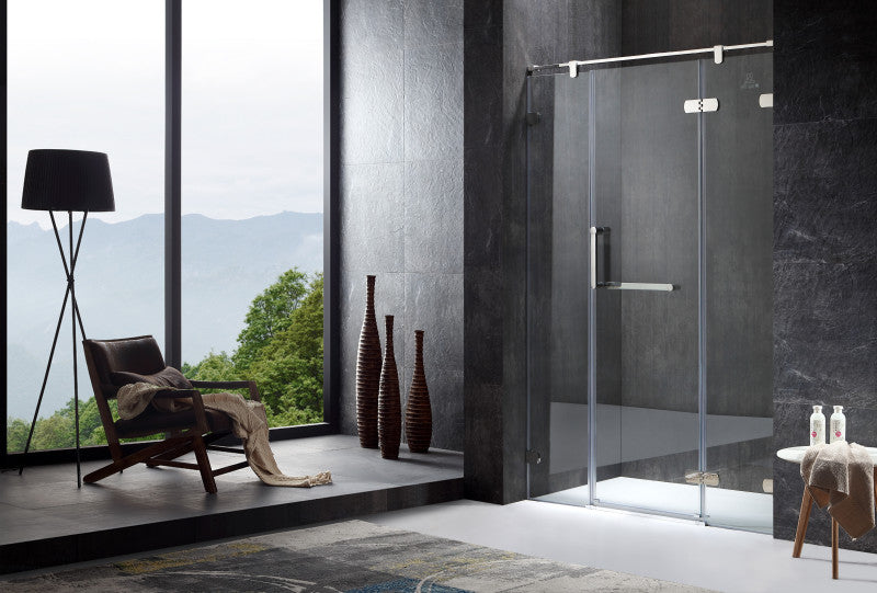 Emperor Series Right Side 55.11 in. x 78.74 in. Semi-Frameless Hinged Shower Door in Chrome with Handle