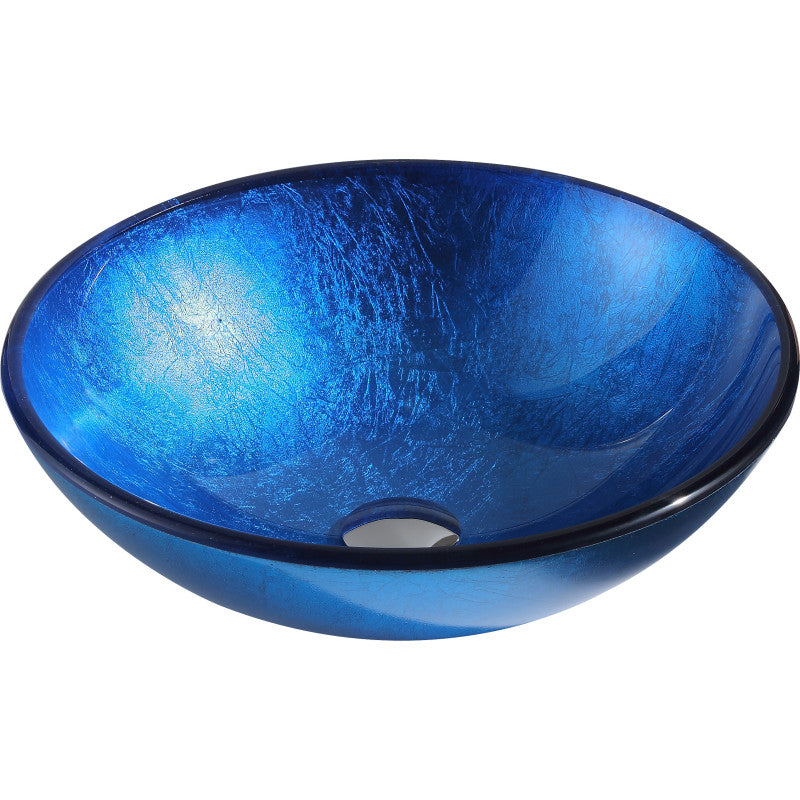 Clavier Series 17 in. Bathroom Vessel Sink with Scratch-Tough and Stain-Resistant Surface in Lustrous Blue Glass