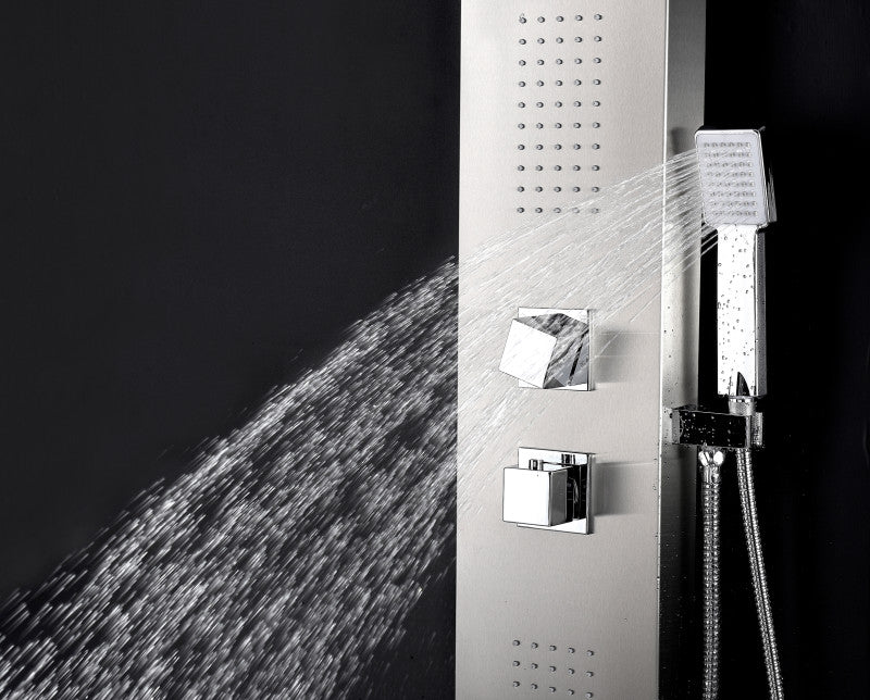 Govenor 64 in. Full Body Shower Panel with Heavy Rain Shower and Spray Wand in Brushed Steel