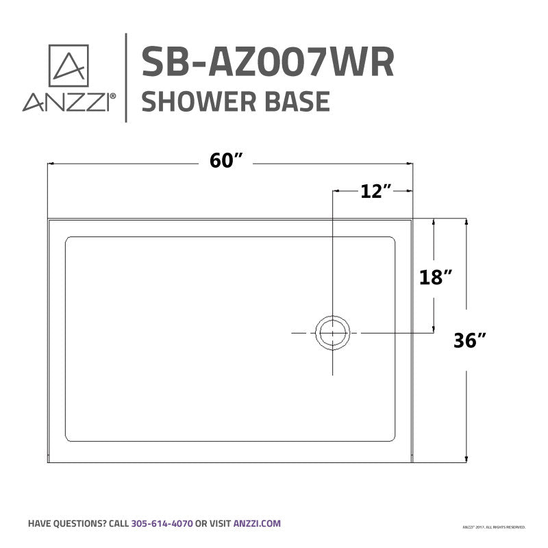 Colossi Series 36 in. x 60 in. Single Threshold Shower Base in White