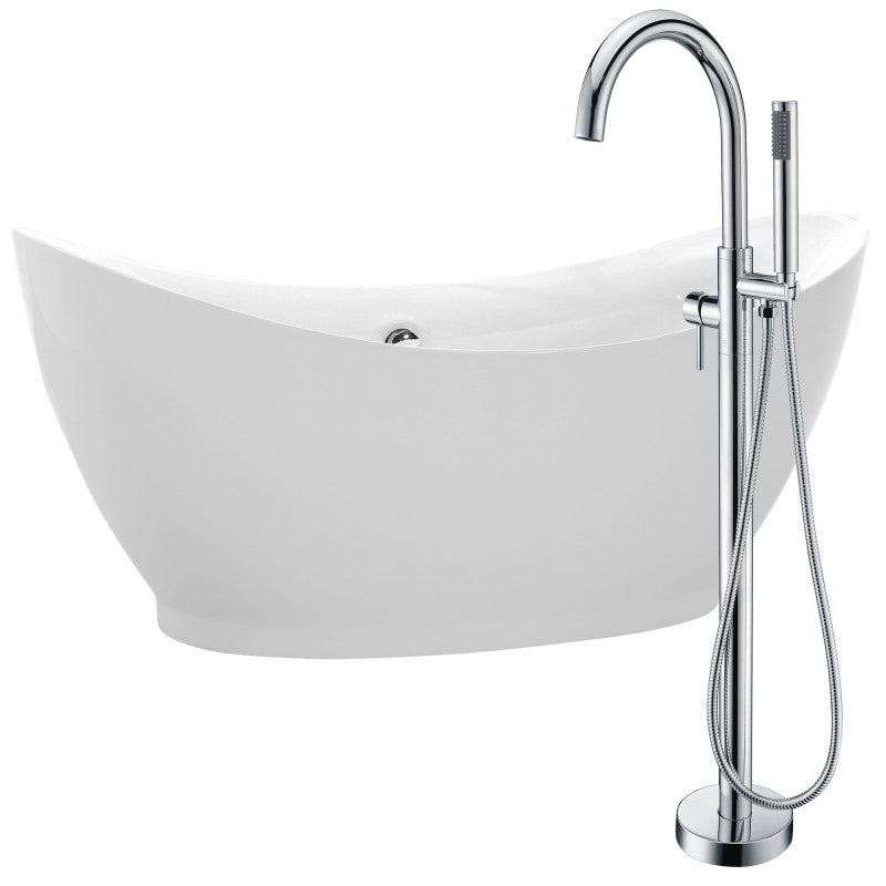 FTAZ091-0025C - Reginald 68 in. Acrylic Soaking Bathtub in White with Kros Faucet in Polished Chrome