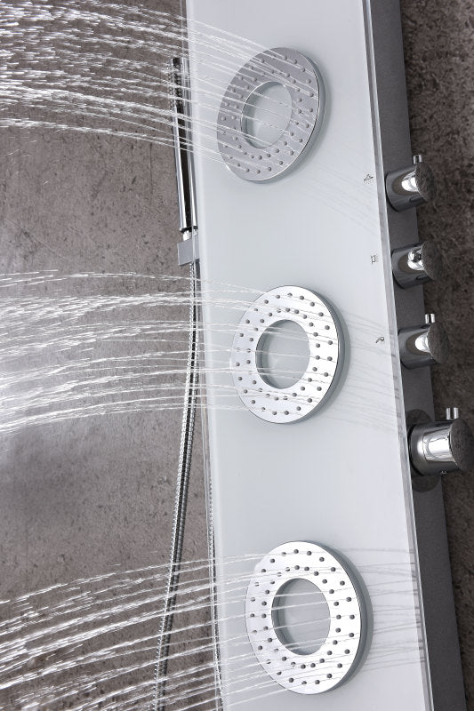Lynx 58 in. 3-Jetted Full Body Shower Panel with Heavy Rain Shower and Spray Wand in White