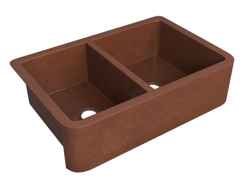 Silesian Farmhouse Handmade Copper 33 in. 50/50 Double Bowl Kitchen Sink with Grape Vine Design in Hammered Antique Copper