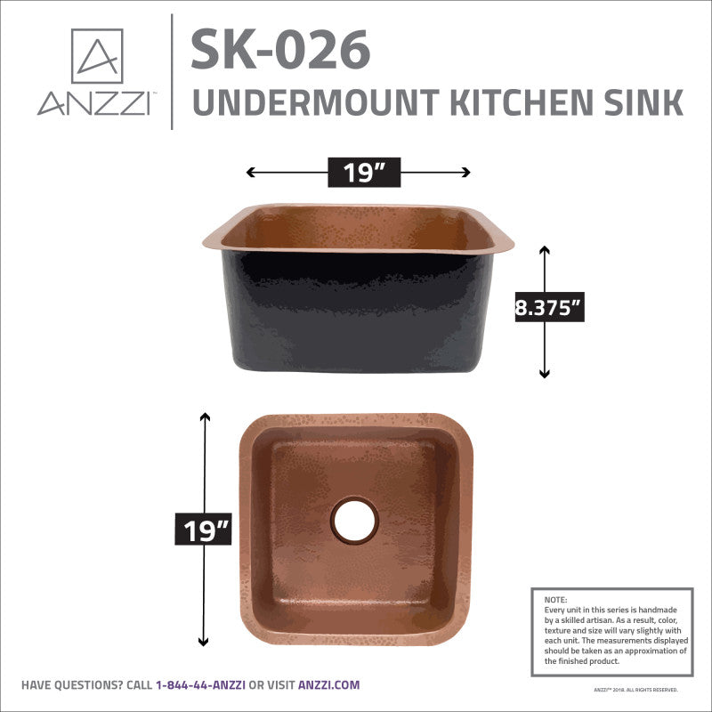 Malta Drop-in Handmade Copper 19 in. 0-Hole Single Bowl Kitchen Sink in Hammered Antique Copper