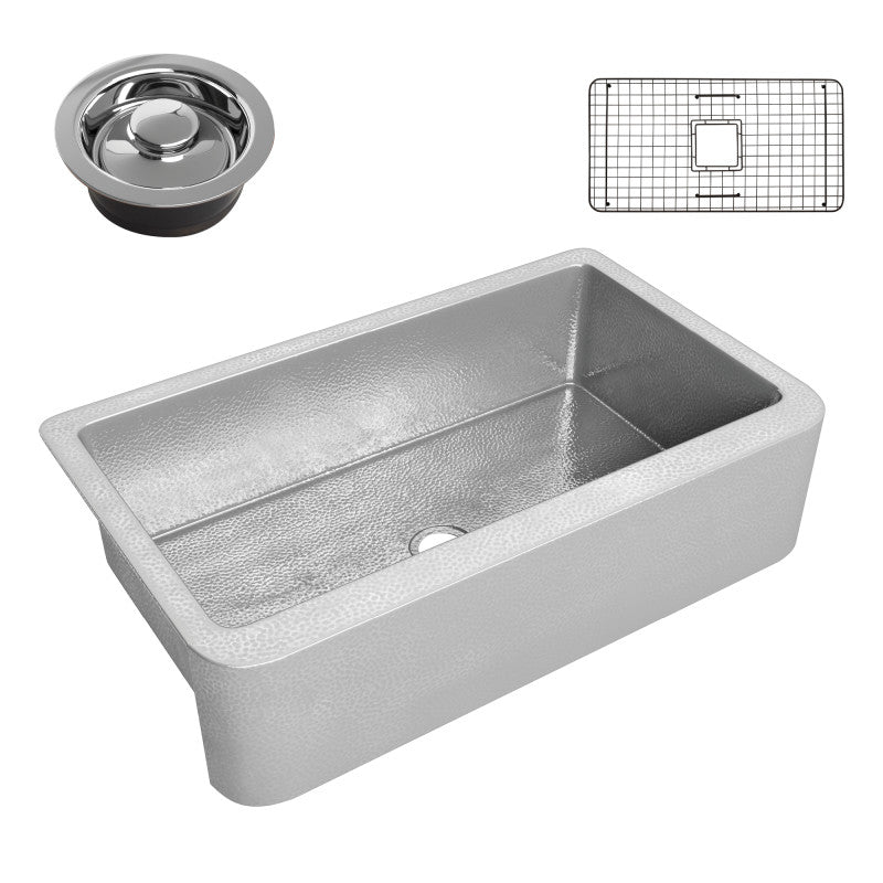 Parthia Farmhouse Handmade Copper 36 in. 0-Hole Single Bowl Kitchen Sink in Hammered Nickel