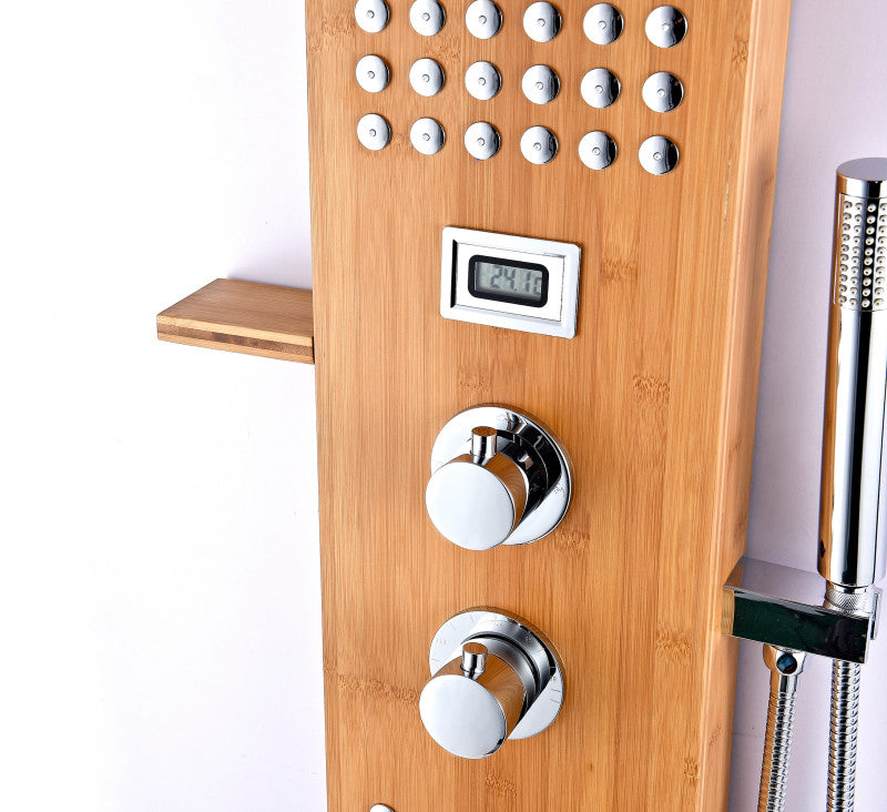 Mansion 60 in. Full Body Shower Panel with Heavy Rain Shower and Spray Wand in Natural Bamboo