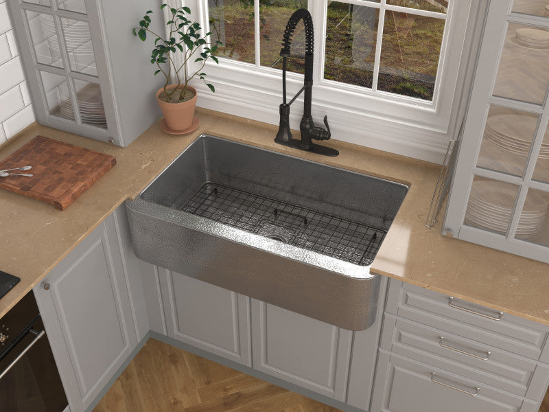 Parthia Farmhouse Handmade Copper 36 in. 0-Hole Single Bowl Kitchen Sink in Hammered Nickel