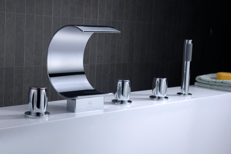 FR-AZ048CH - Ribbon 3-Handle Deck-Mount Roman Tub Faucet in Chrome
