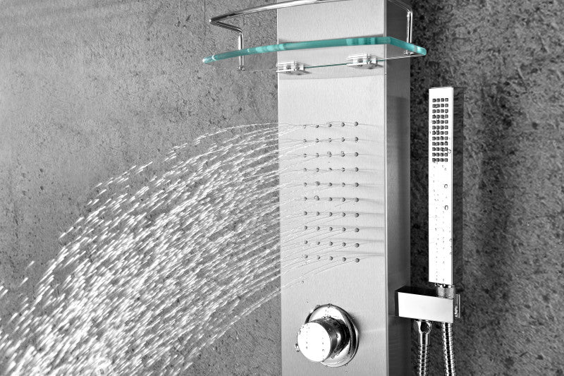 Pioneer 44 in. Full Body Shower Panel with Heavy Rain Shower and Spray Wand in Brushed Steel