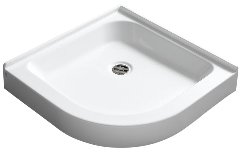 Randi 32 in. L x 32 in. W Neo-Round Double Threshold Corner Shower Pan Base with Center Drain in White