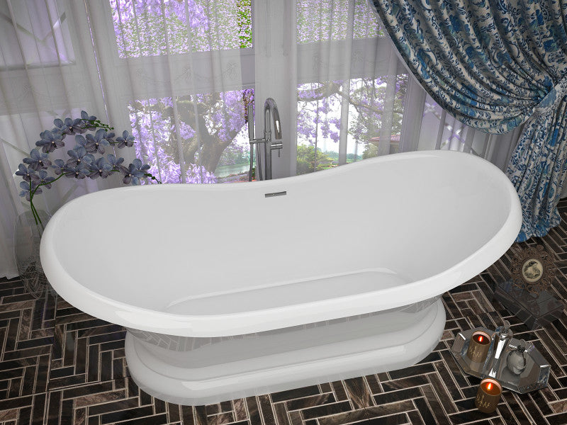 FT-AZ113 - Ruby Series 71 in. x 33 in. Flat Bottom Acrylic Freestanding Soaking Bathtub with Center Drain in Glossy White