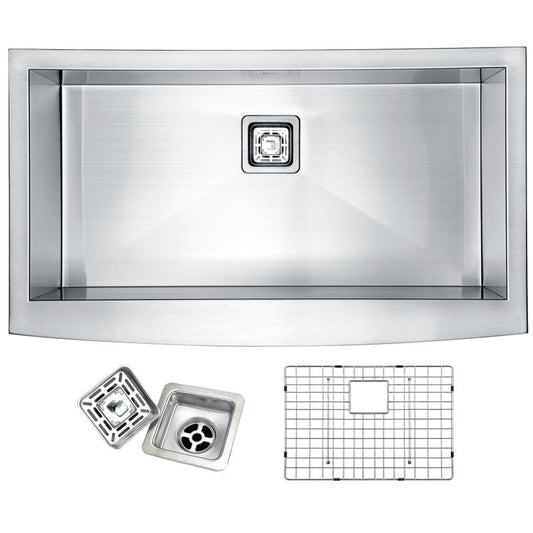 Elysian Farmhouse Stainless Steel 32 in. 0-Hole Single Bowl Kitchen Sink in Brushed Satin
