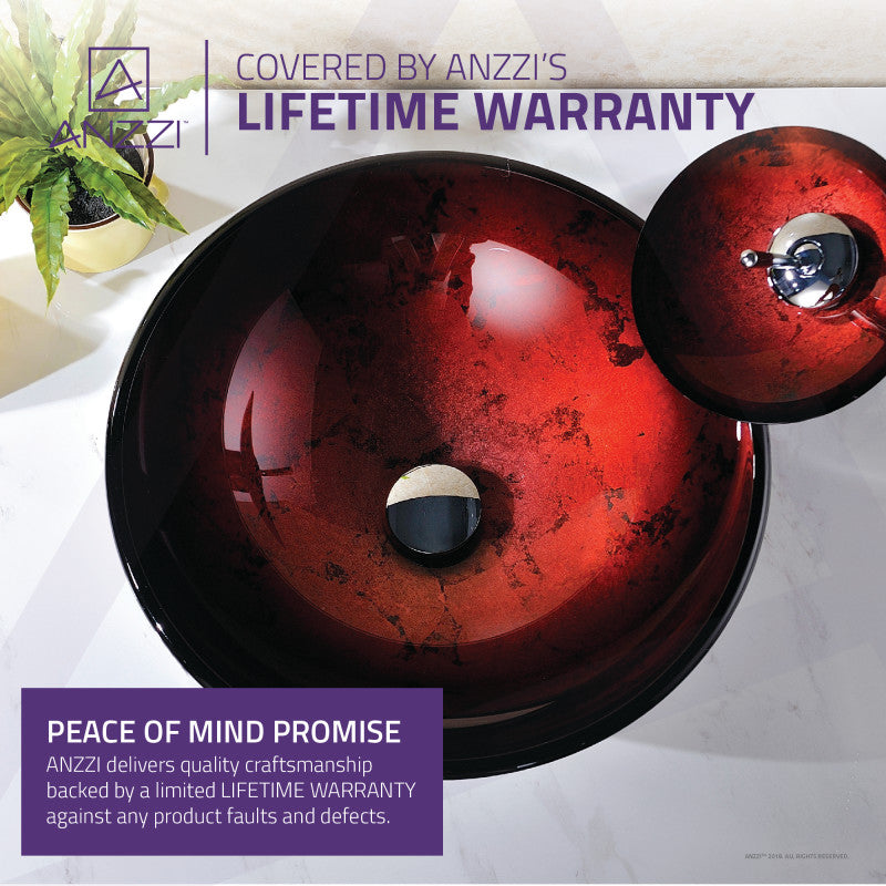 Marumba Deco-Glass Vessel Sink in Tempered Red and Black with Matching Chrome Waterfall Faucet