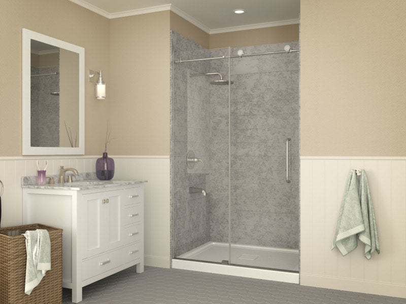 Fissure Base Series 48 in. L x 36 in. W Alcove Shower Shower Pan Base with Center Drain in Glossy White Marine Acrylic