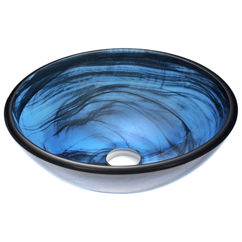 Thalu Series 17 in. Bathroom Vessel Sink with Scratch-Tough and Stain-Resistant Surface in Sapphire Wisp Glass