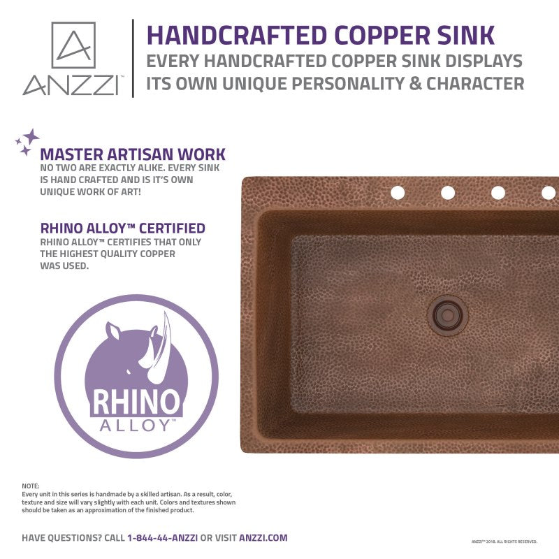 Lydia Drop-in Handmade Copper 33 in. 4-Hole Single Bowl Kitchen Sink in Hammered Antique Copper