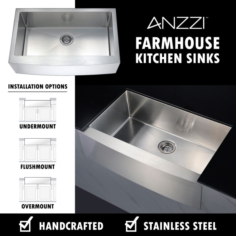 Elysian Farmhouse Stainless Steel 32 in. 0-Hole Single Bowl Kitchen Sink in Brushed Satin