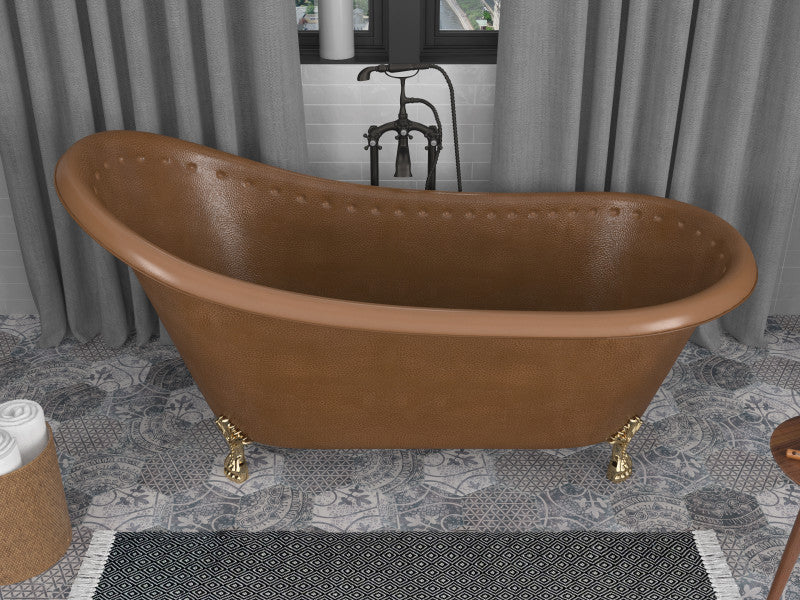 Sivas 66 in. Handmade Copper Slipper Clawfoot Non-Whirlpool Bathtub in Hammered Antique Copper