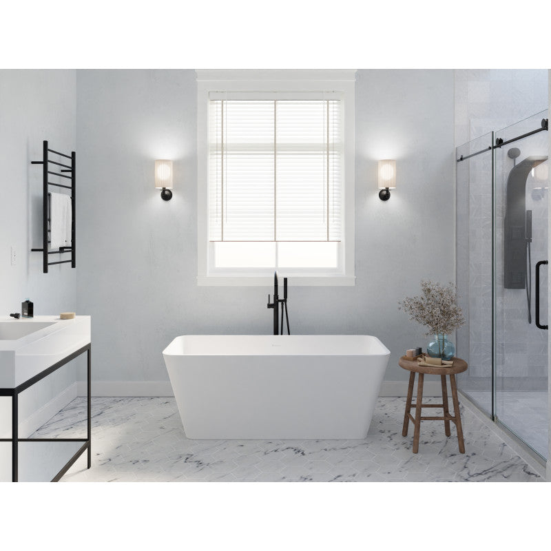 BS-S03 - Fomaia 4.9 ft. Man-Made Stone Center Drain Freestanding Bathtub in Matte White
