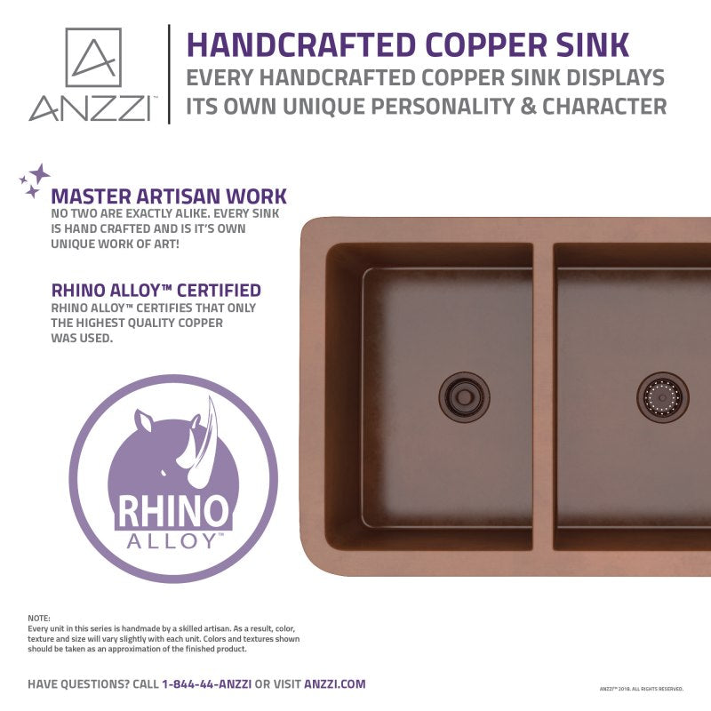 Moesia Farmhouse Handmade Copper 33 in. 60/40 Double Bowl Kitchen Sink with Floral Design in Polished Antique Copper