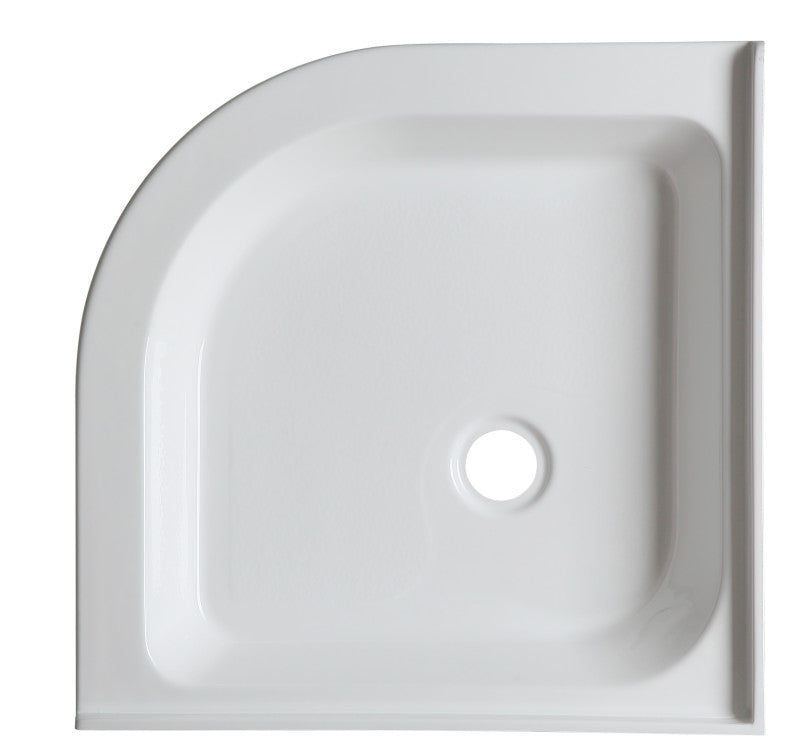 Randi 32 in. L x 32 in. W Neo-Round Double Threshold Corner Shower Pan Base with Center Drain in White