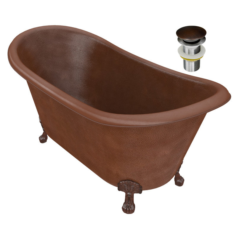 BT-013 - Aeris 66 in. Handmade Copper Double Slipper Clawfoot Non-Whirlpool Bathtub in Hammered Antique Copper