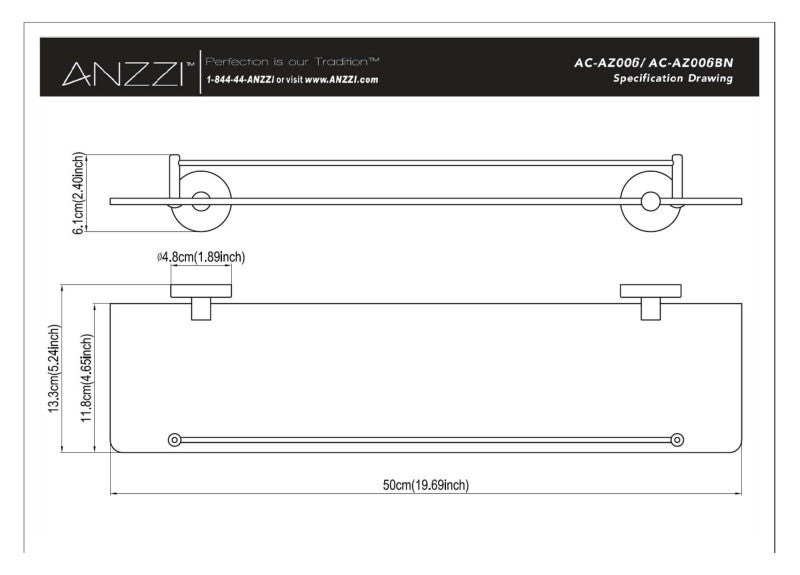 Caster Series 5.24 in. W Glass Shelf in Polished Chrome