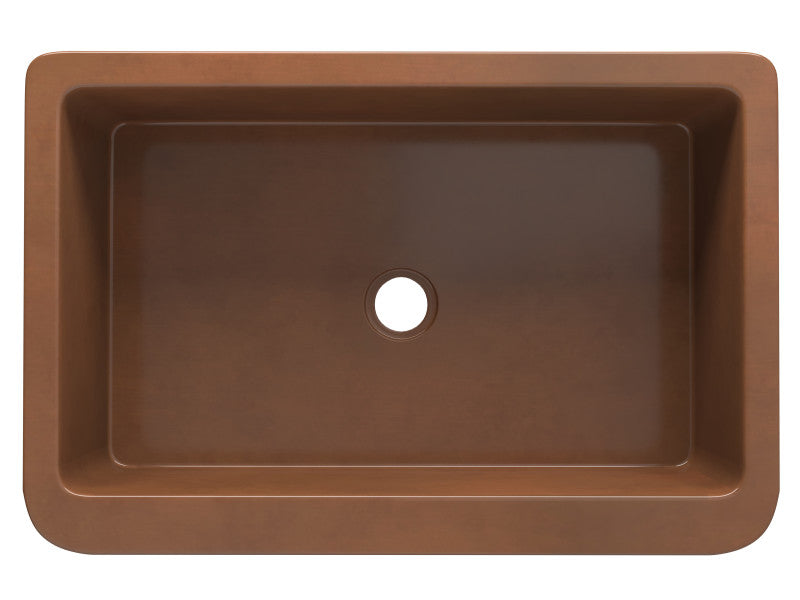 Tripolis Farmhouse Handmade Copper 33 in. 0-Hole Single Bowl Kitchen Sink with Floral Design Panel in Polished Antique Copper