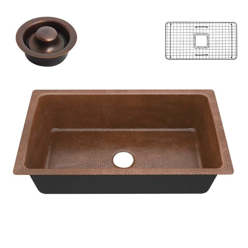 Gilbert Drop-in Handmade Copper 31 in. 0-Hole Single Bowl Kitchen Sink in Hammered Antique Copper