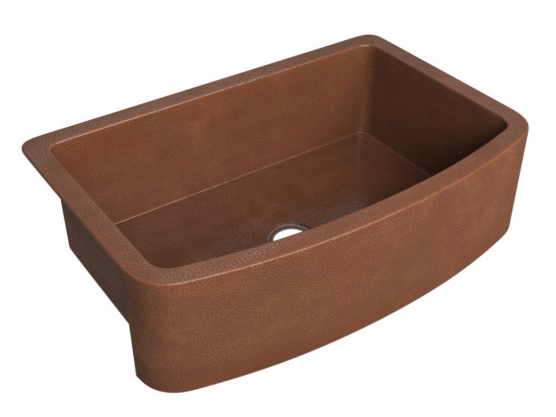 Pieria Farmhouse Handmade Copper 33 in. 0-Hole Single Bowl Kitchen Sink in Hammered Antique Copper
