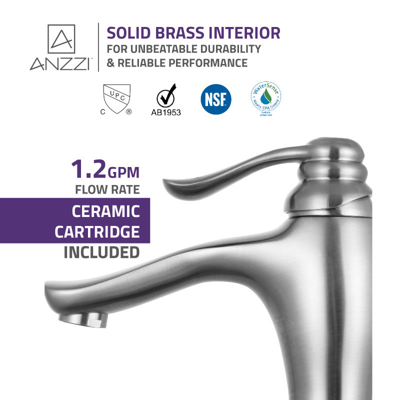 Anfore Single Hole Single Handle Bathroom Faucet in Brushed Nickel