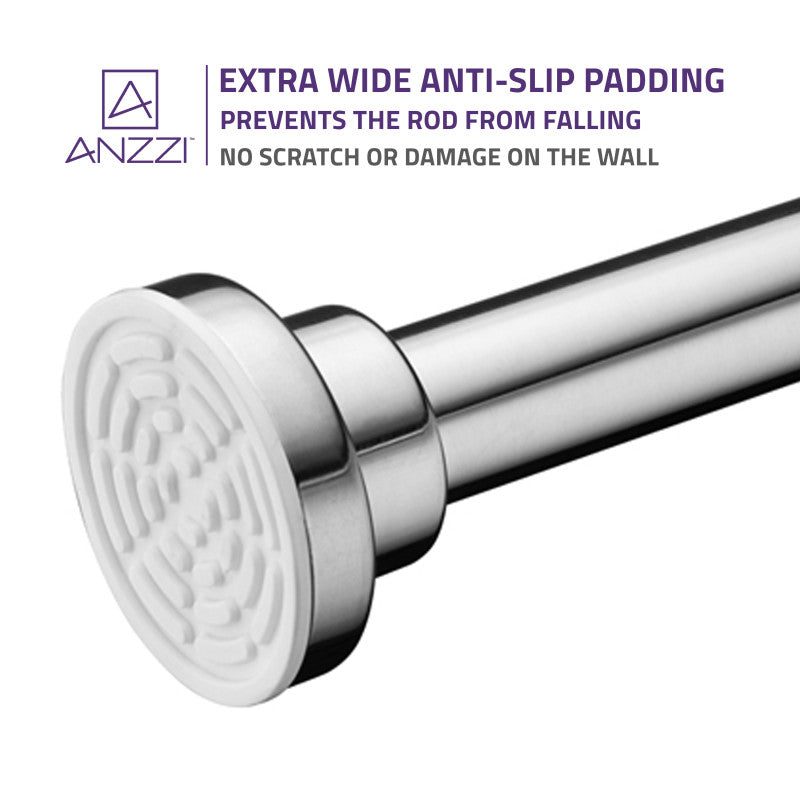 ANZZI 48-88 Inches Shower Curtain Rod with Shower Hooks in Brushed Nickel | Adjustable Tension Shower Doorway Curtain Rod | Rust Resistant No Drilling Anti-Slip Bar for Bathroom | AC-AZSR88BN