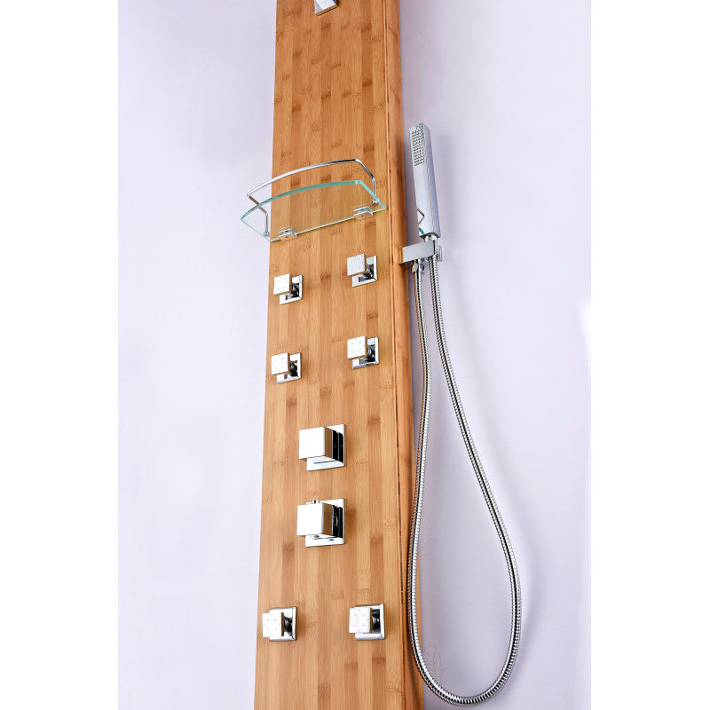 Crane 60 in. Full Body Shower Panel with Heavy Rain Shower and Spray Wand in Natural Bamboo