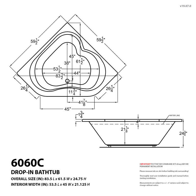 Atlantis Whirlpools Cascade 60 x 60 Corner Soaking Bathtub