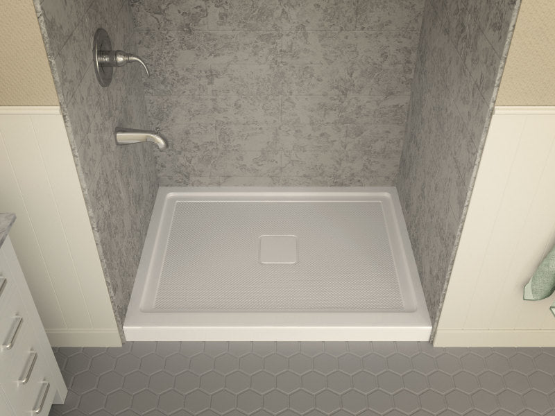 Fissure Base Series 48 in. L x 36 in. W Alcove Shower Shower Pan Base with Center Drain in Glossy White Marine Acrylic