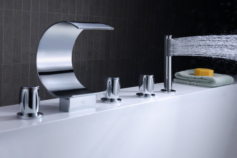 Ribbon 3-Handle Deck-Mount Roman Tub Faucet in Chrome