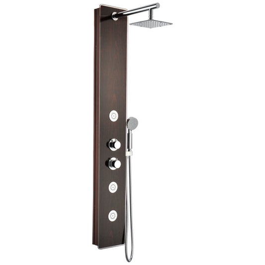 Pure 59 in. 3-Jetted Shower Panel with Heavy Rain Shower and Spray Wand in Mahogany Deco-Glass