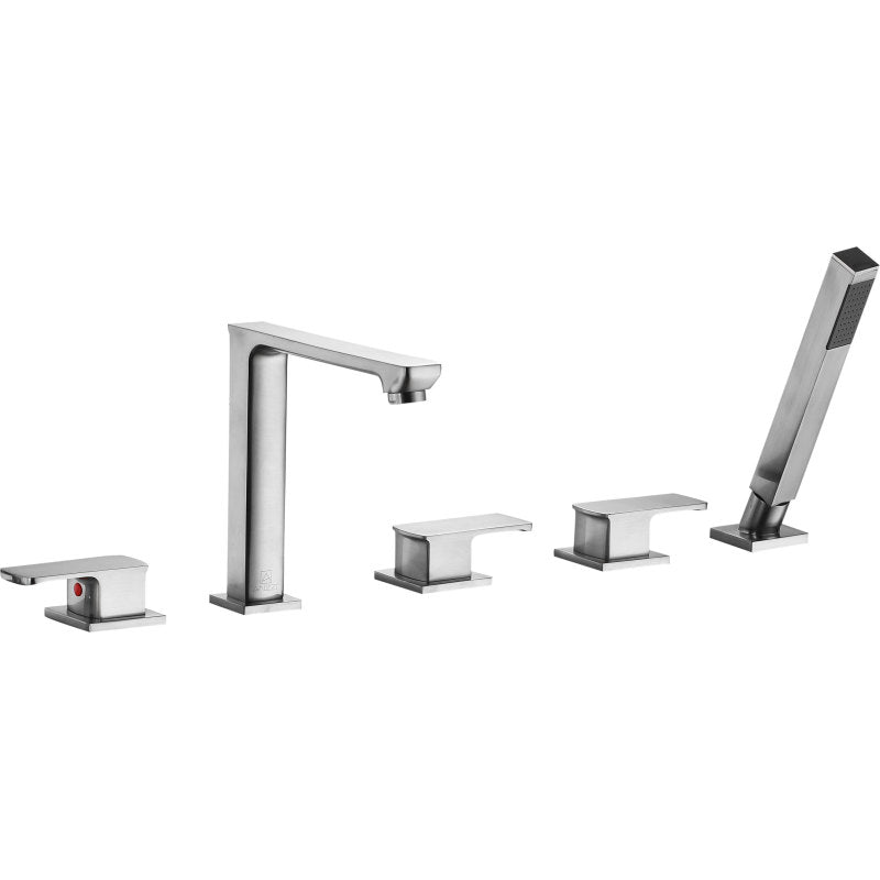 Shore 3-Handle Deck-Mount Roman Tub Faucet with Handheld Sprayer in Brushed Nickel