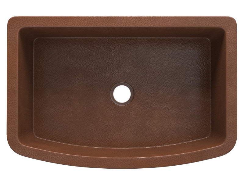 Pieria Farmhouse Handmade Copper 33 in. 0-Hole Single Bowl Kitchen Sink in Hammered Antique Copper