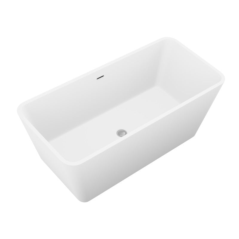 Cenere 4.9 ft. Man-Made Stone Center Drain Freestanding Bathtub in Matte White