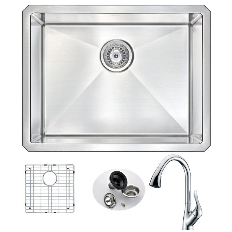 VANGUARD Undermount 23 in. Single Bowl Kitchen Sink with Accent Faucet in Polished Chrome