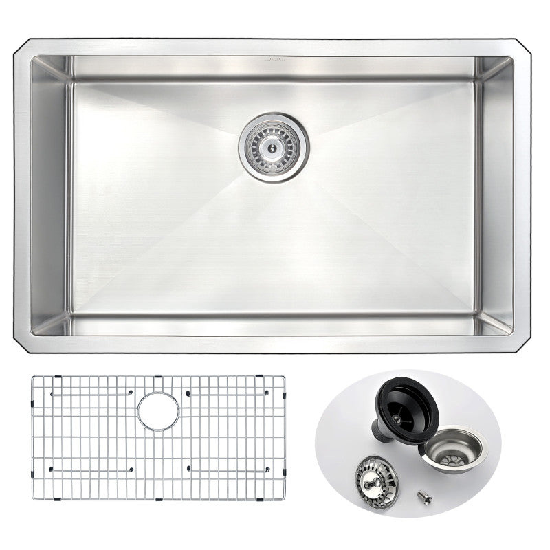 Vanguard Undermount Stainless Steel 30 in. 0-Hole Single Bowl Kitchen Sink in Brushed Satin
