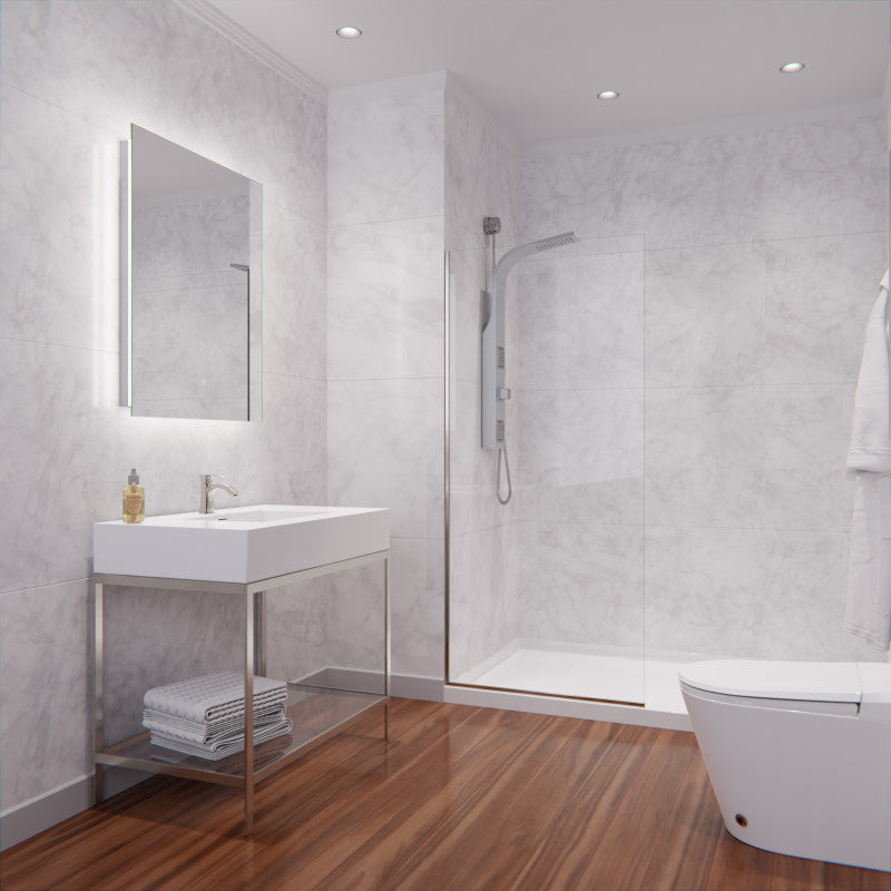 Veil Series 74 in. by 34 in. Framed Glass Shower Screen in Brushed Nickel