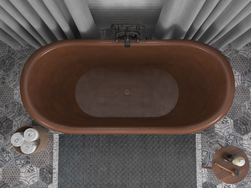 Aeris 66 in. Handmade Copper Double Slipper Clawfoot Non-Whirlpool Bathtub in Hammered Antique Copper