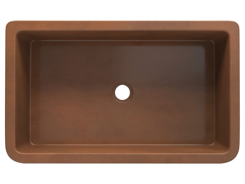 Thracian Farmhouse Handmade Copper 36 in. 0-Hole Single Bowl Kitchen Sink with Flower Design Panel in Polished Antique Copper