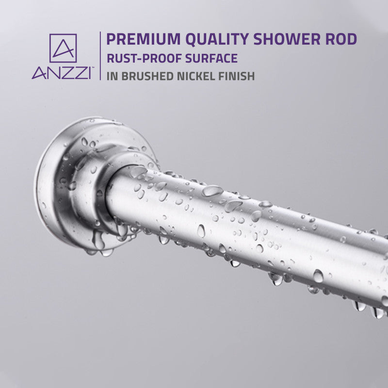 ANZZI 48-88 Inches Shower Curtain Rod with Shower Hooks in Brushed Nickel | Adjustable Tension Shower Doorway Curtain Rod | Rust Resistant No Drilling Anti-Slip Bar for Bathroom | AC-AZSR88BN